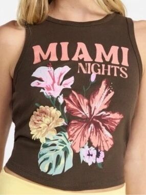 Miami Nights Floral Graphic Tank - Brown & Pink by No Boundaries Size XS(0-2)